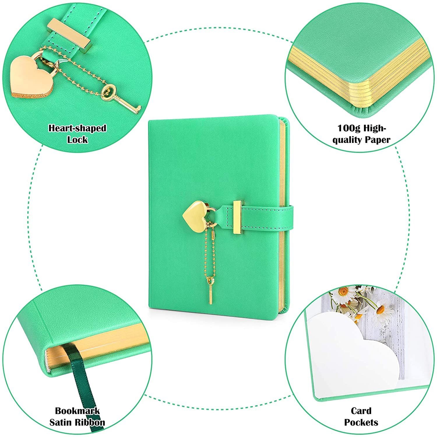 Personalized Heart Shape Lock Diary (Green) - Image 3