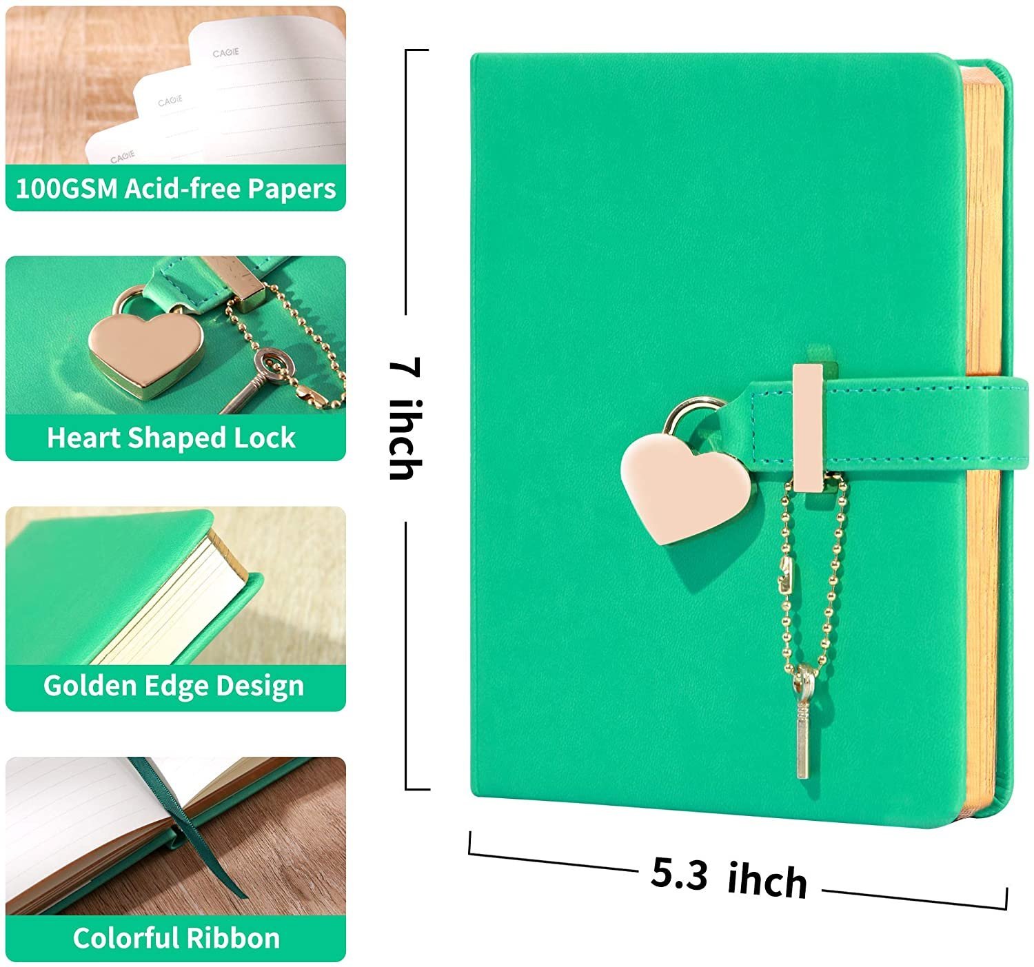 Personalized Heart Shape Lock Diary (Green) - Image 2