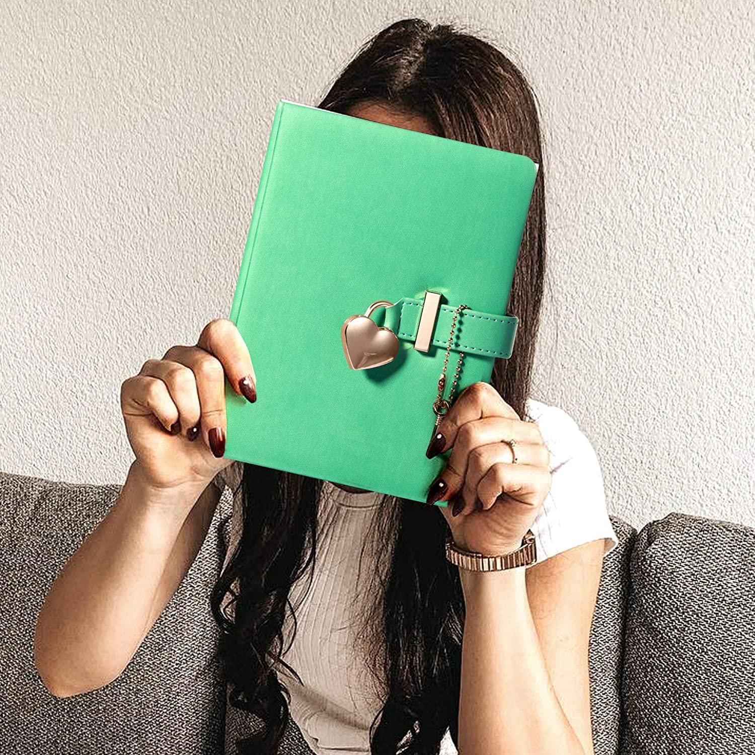 Personalized Heart Shape Lock Diary (Green) - Image 5