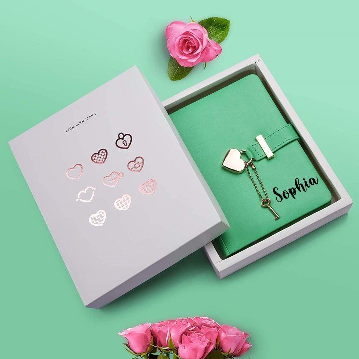 Personalized Heart Shape Lock Diary (Green)