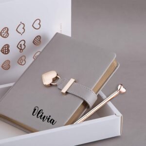 Personalized Heart Shape Lock Diary (Grey)