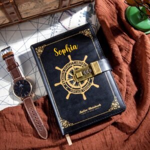 Personalized Vintage Journal with Numeric Lock (Black)