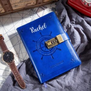 Personalized Vintage Journal with Numeric Lock (Blue)