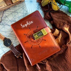 Personalized Vintage Journal with Numeric Lock (Brown)