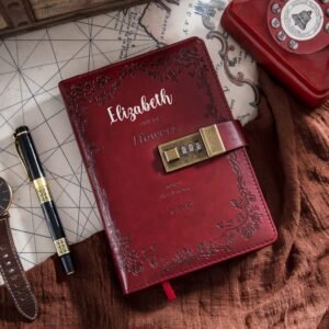 Personalized Vintage Journal with Numeric Lock (Wine Red)