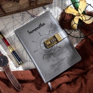 Personalized Vintage Journal with Numeric Lock (Grey)