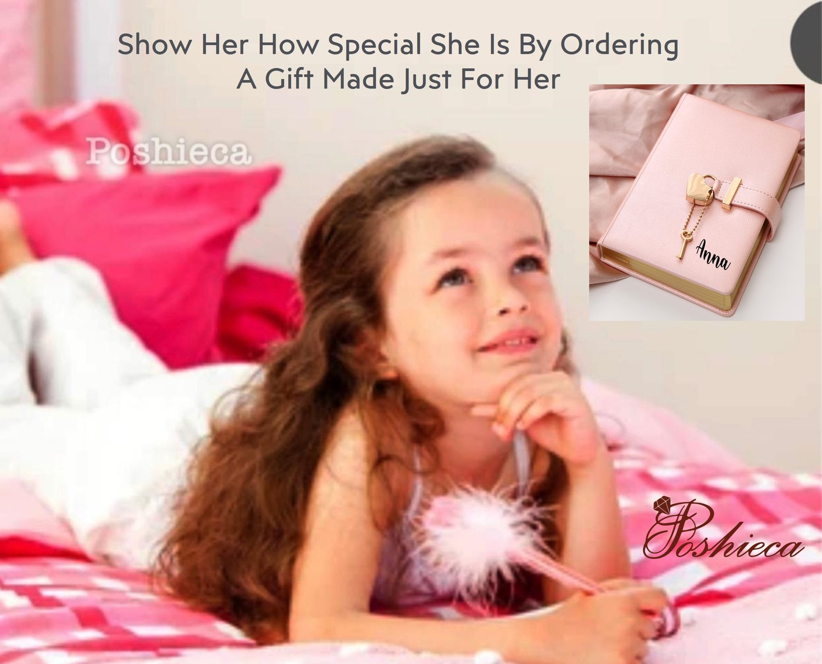 Personalized Heart Shape Lock Diary (Pink) - Image 3