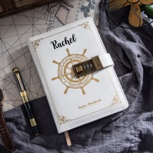 Personalized Vintage Journal with Numeric Lock (White)