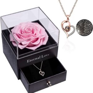 Necklace With Preserved Rose (Pink)